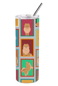Lots of Dogs Stainless Steel Skinny Tumbler (Design: Pomeranian - Orange, size: 20 oz)