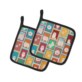 Lots of Dogs Pair of Pot Holders (Design: Pomeranian - White, size: 7.5HX7.5W)