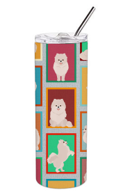 Lots of Dogs Stainless Steel Skinny Tumbler (Design: Pomeranian - White, size: 20 oz)