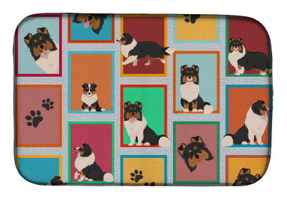 Lots of Dogs Dish Drying Mat (Dog Breed: Sheltie - Tricolor, size: 14  x 21")