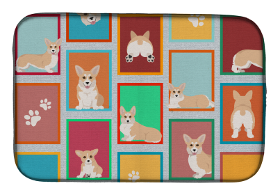 Lots of Dogs Dish Drying Mat (Dog Breed: Corgi - Pembroke Fawn, size: 14  x 21")
