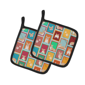 Lots of Dogs Pair of Pot Holders (Design: Corgi - Pembroke Fawn, size: 7.5HX7.5W)