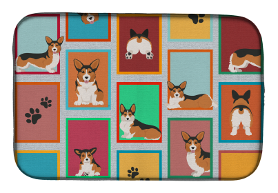 Lots of Dogs Dish Drying Mat (Dog Breed: Corgi - Pembroke Sable, size: 14  x 21")