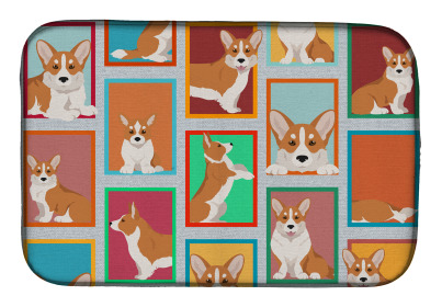 Lots of Dogs Dish Drying Mat (Dog Breed: Corgi - Cardigan Red, size: 14  x 21")
