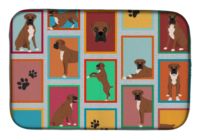 Lots of Dogs Dish Drying Mat (Dog Breed: Boxer - Black Face, size: 14  x 21")