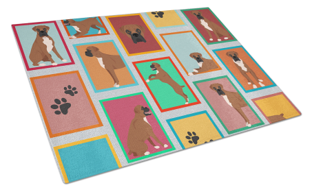 Lots of Dogs Glass Cutting Board (Dog Breed: Boxer - Black Face, size: large)