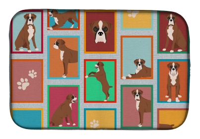 Lots of Dogs Dish Drying Mat (Dog Breed: Boxer - Flashy Fawn, size: 14  x 21")