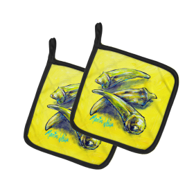 Martin Welch New Artwork Pair of Pot Holders (Design: Three to Get Ready Okra, size: 7.5HX7.5W)