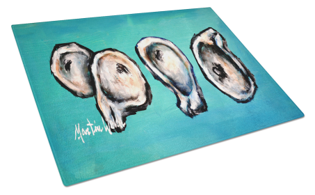 Martin Welch New Artwork Glass Cutting Board (Dog Breed: Four Oyster Shells on Board, size: large)