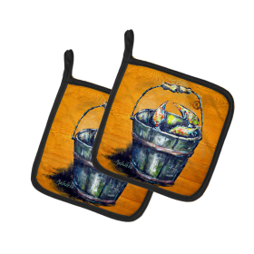 Martin Welch New Artwork Pair of Pot Holders (Design: A Crab Bucket, size: 7.5HX7.5W)
