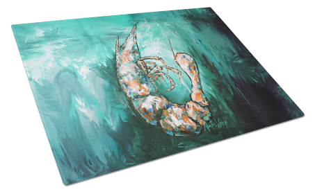 Martin Welch New Artwork Glass Cutting Board (Dog Breed: A Touch of Blue Shrimp, size: large)