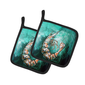 Martin Welch New Artwork Pair of Pot Holders (Design: A Touch of Blue Shrimp, size: 7.5HX7.5W)