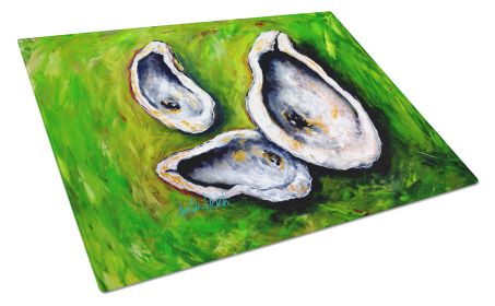 Martin Welch New Artwork Glass Cutting Board (Dog Breed: All Shucked Oysters, size: large)