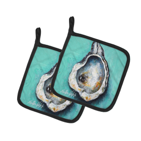 Martin Welch New Artwork Pair of Pot Holders (Design: Aqua Pearl Oyster, size: 7.5HX7.5W)