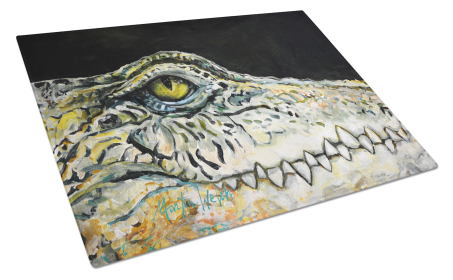 Martin Welch New Artwork Glass Cutting Board (Dog Breed: Bite Me Alligator, size: large)