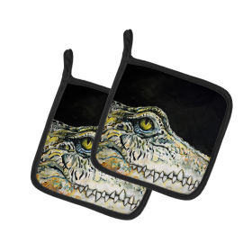 Martin Welch New Artwork Pair of Pot Holders (Design: Bite Me Alligator, size: 7.5HX7.5W)