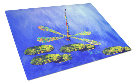 Martin Welch New Artwork Glass Cutting Board (Dog Breed: Blue Dragonfly, size: large)
