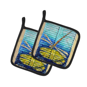 Martin Welch New Artwork Pair of Pot Holders (Design: Blue Eyed Dragonfly, size: 7.5HX7.5W)