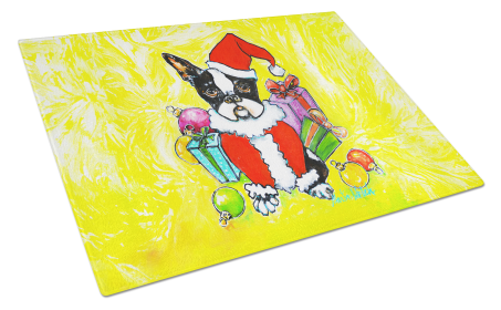 Martin Welch New Artwork Glass Cutting Board (Dog Breed: Boston Stinker That Stole Christmas, size: large)