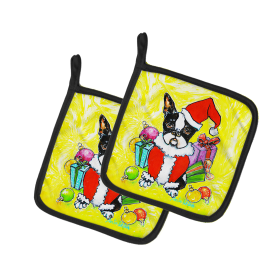 Martin Welch New Artwork Pair of Pot Holders (Design: Boston Stinker That Stole Christmas, size: 7.5HX7.5W)