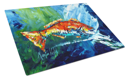 Martin Welch New Artwork Glass Cutting Board (Dog Breed: Break Through Red Fish, size: large)