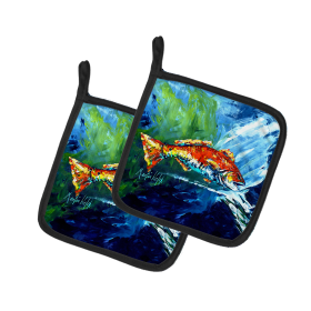 Martin Welch New Artwork Pair of Pot Holders (Design: Break Through Red Fish, size: 7.5HX7.5W)