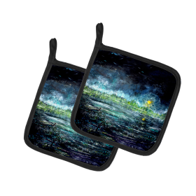 Martin Welch New Artwork Pair of Pot Holders (Design: By The Moonlight, size: 7.5HX7.5W)