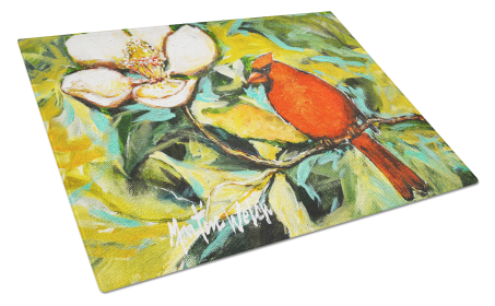 Martin Welch New Artwork Glass Cutting Board (Dog Breed: Cardinal with Magnolia, size: large)