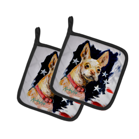 Martin Welch New Artwork Pair of Pot Holders (Design: Chevy Boston Terrier, size: 7.5HX7.5W)