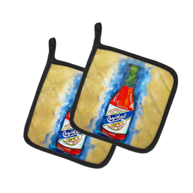 Martin Welch New Artwork Pair of Pot Holders (Design: Hot Sauce Crystal Blue, size: 7.5HX7.5W)
