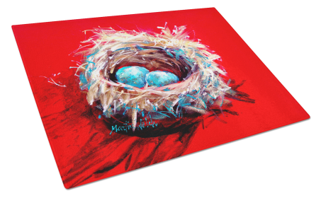 Martin Welch New Artwork Glass Cutting Board (Dog Breed: Egg-Stra Special Bird Nest, size: large)