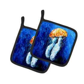Martin Welch New Artwork Pair of Pot Holders (Design: Fanta Sea Jellyfish, size: 7.5HX7.5W)