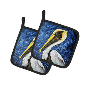 Martin Welch New Artwork Pair of Pot Holders (Design: Fierce Pelican, size: 7.5HX7.5W)
