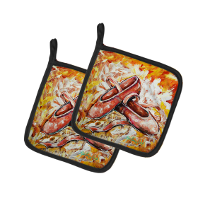 Martin Welch New Artwork Pair of Pot Holders (Design: First Step Ballet Shoes, size: 7.5HX7.5W)