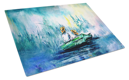 Martin Welch New Artwork Glass Cutting Board (Dog Breed: Fishing On The Bayou, size: large)