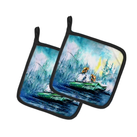 Martin Welch New Artwork Pair of Pot Holders (Design: Fishing On The Bayou, size: 7.5HX7.5W)