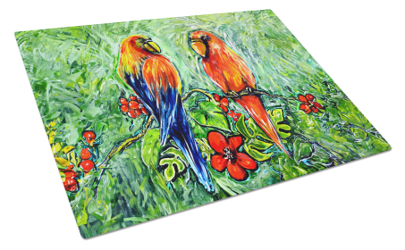 Martin Welch New Artwork Glass Cutting Board (Dog Breed: Fred and Freda Parrots, size: large)
