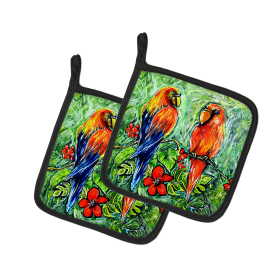 Martin Welch New Artwork Pair of Pot Holders (Design: Fred and Freda Parrots, size: 7.5HX7.5W)