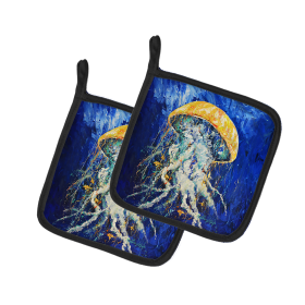 Martin Welch New Artwork Pair of Pot Holders (Design: Free Fall Jellyfish, size: 7.5HX7.5W)