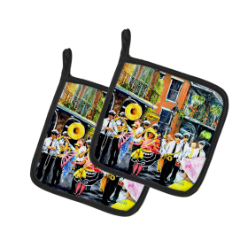 Martin Welch New Artwork Pair of Pot Holders (Design: French Quarter Frolic, size: 7.5HX7.5W)