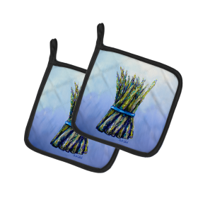 Martin Welch New Artwork Pair of Pot Holders (Design: Fresh Bunch Asparagus, size: 7.5HX7.5W)