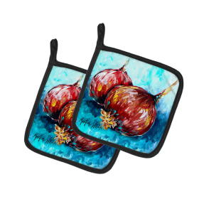 Martin Welch New Artwork Pair of Pot Holders (Design: Onion Funions, size: 7.5HX7.5W)