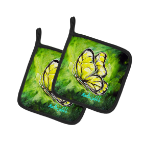 Martin Welch New Artwork Pair of Pot Holders (Design: Glover Fly Sage Butterfly, size: 7.5HX7.5W)