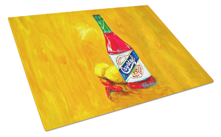 Martin Welch New Artwork Glass Cutting Board (Dog Breed: Got Sauce Hot Sauce, size: large)