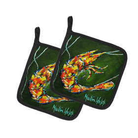 Martin Welch New Artwork Pair of Pot Holders (Design: Green Waters Shrimp, size: 7.5HX7.5W)
