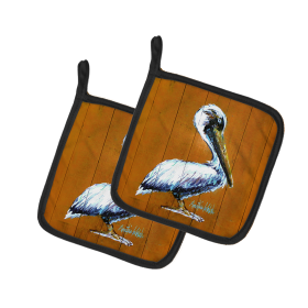 Martin Welch New Artwork Pair of Pot Holders (Design: Hangin In Pelican, size: 7.5HX7.5W)