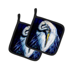 Martin Welch New Artwork Pair of Pot Holders (Design: Heron Freshen Up, size: 7.5HX7.5W)