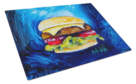 Martin Welch New Artwork Glass Cutting Board (Dog Breed: I Want Mine Dressed Hamburger, size: large)