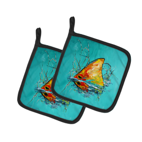 Martin Welch New Artwork Pair of Pot Holders (Design: In The Marsh Red Fish, size: 7.5HX7.5W)