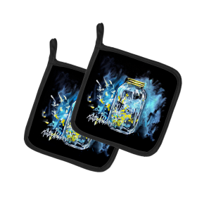Martin Welch New Artwork Pair of Pot Holders (Design: Lightning Bugs, size: 7.5HX7.5W)